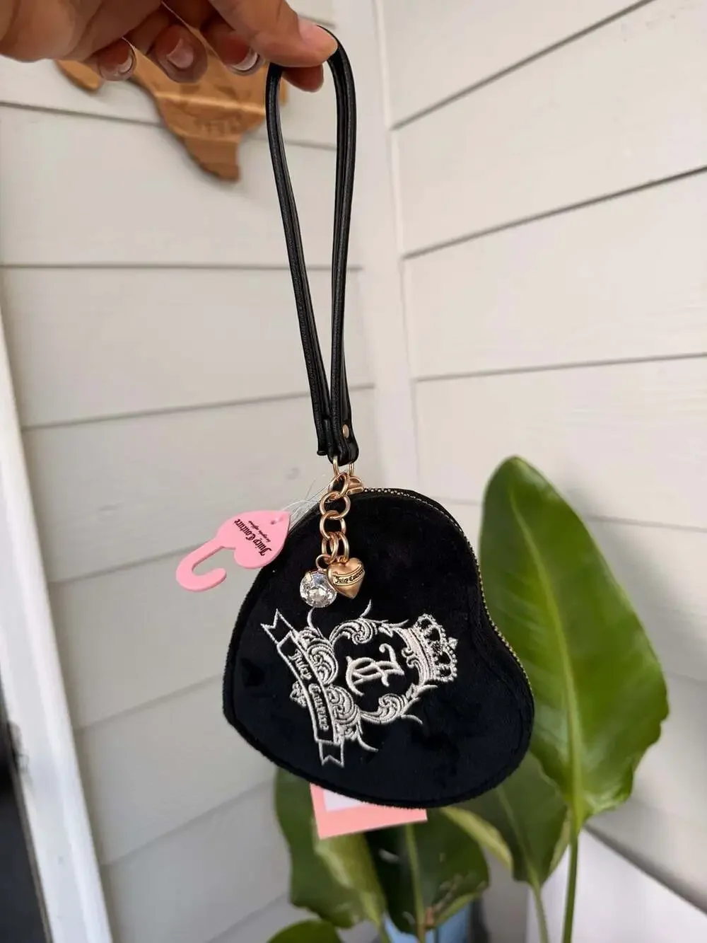 Juicy Couture Black Velour Heart Wristlet Pouch